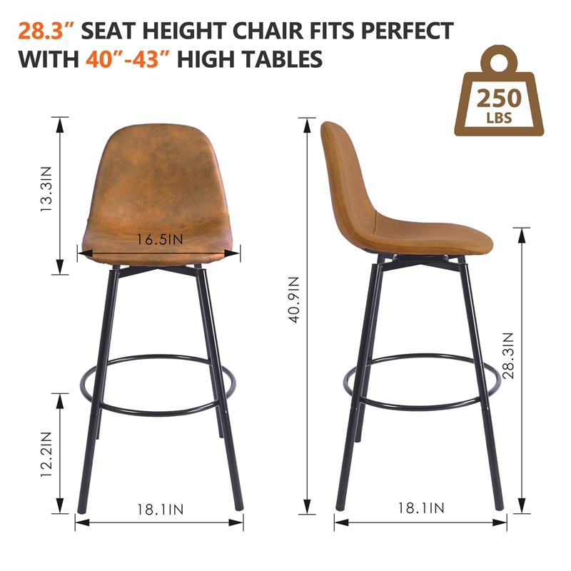 Pemberly Row Faux Leather Swivel Bar Height Stool in Brown (Set of 2)