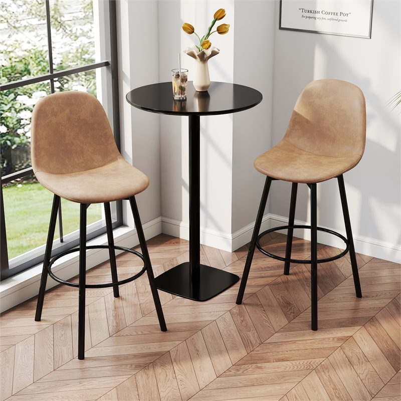 Pemberly Row Faux Leather Swivel Bar Height Stool in Brown (Set of 2)