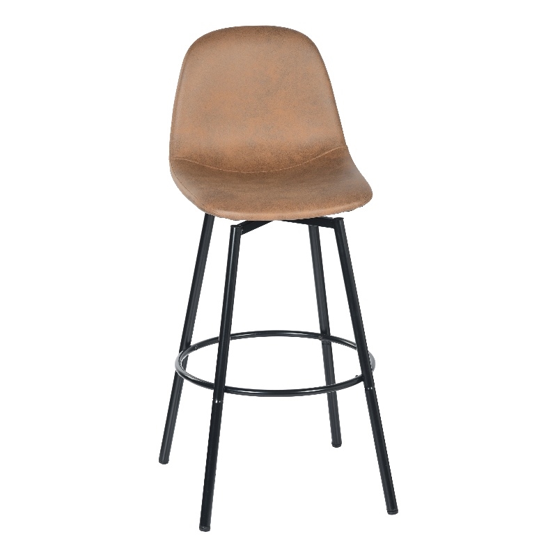 Pemberly Row Faux Leather Swivel Bar Height Stool in Brown (Set of 2)