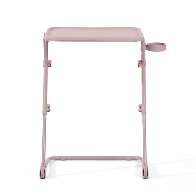 Pemberly Row Adjustable Folding TV Dining Tray Table with Cup Holder Pink