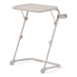 Pemberly Row Adjustable Folding TV Dining Tray Table with Cup Holder Beige