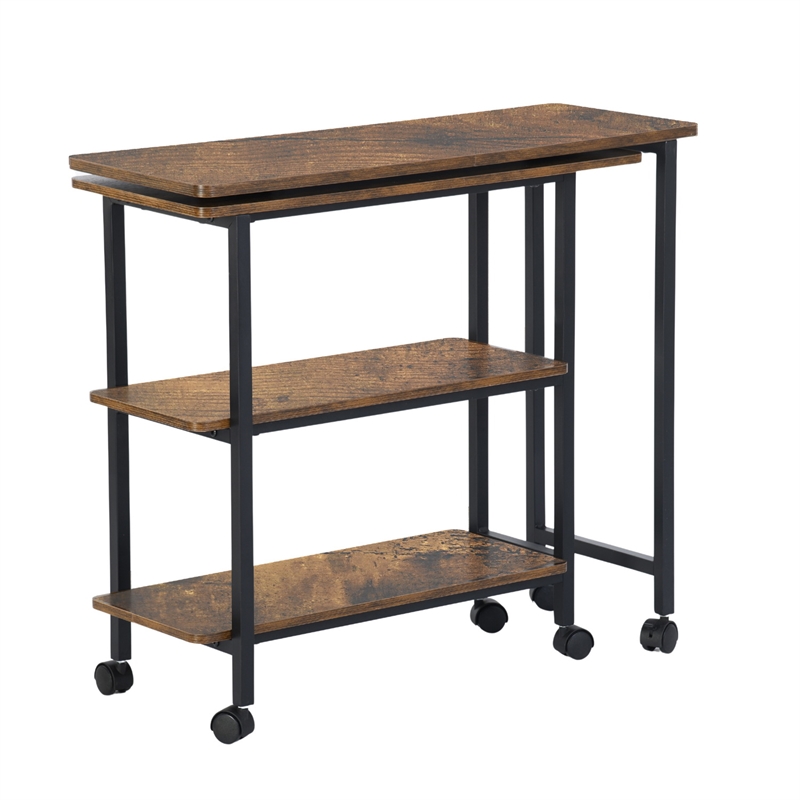 Pemberly Row Adjustable and Foldable Rustic Kitchen Cart with Storage Walnut
