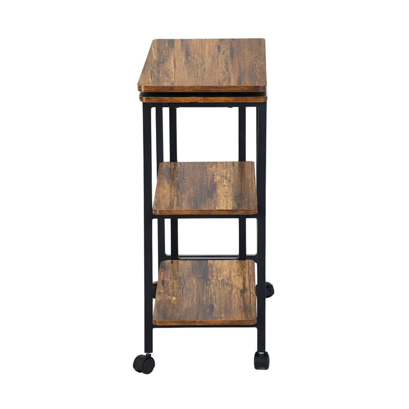 Pemberly Row Adjustable and Foldable Rustic Kitchen Cart with Storage Walnut