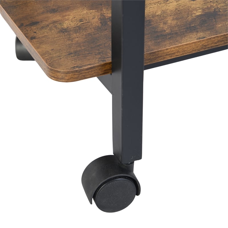 Pemberly Row Adjustable and Foldable Rustic Kitchen Cart with Storage Walnut