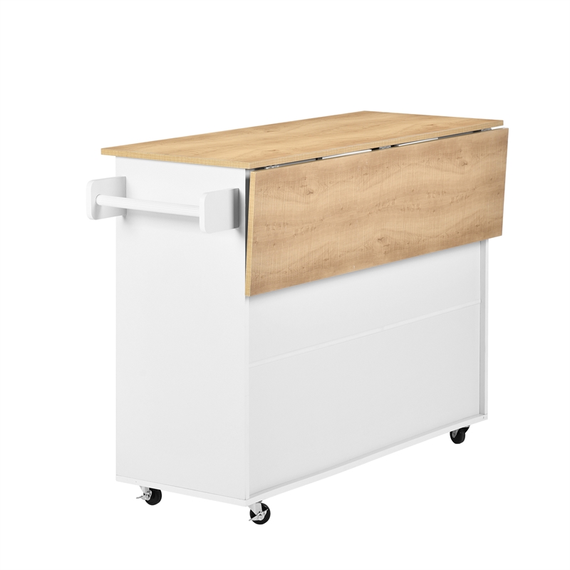 Pemberly Row Adjustable Foldable Kitchen Cart w/ Expandable Countertop White Oak