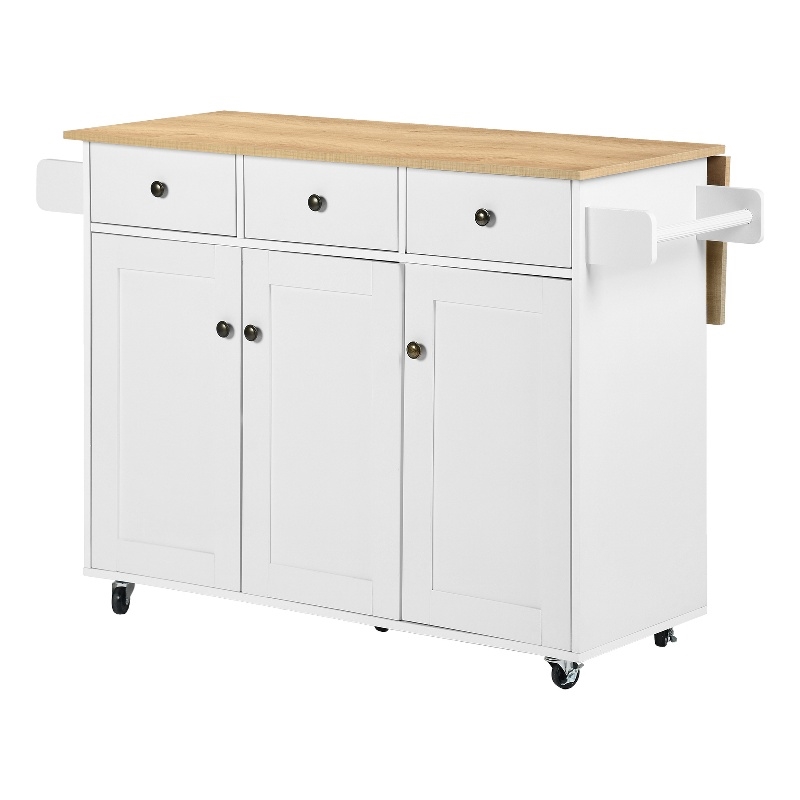 Pemberly Row Adjustable Foldable Kitchen Cart w/ Expandable Countertop White Oak