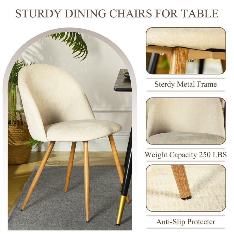 Pemberly Row Beige Dining Chair Set of 2 Comfortable Upholstered Chairs