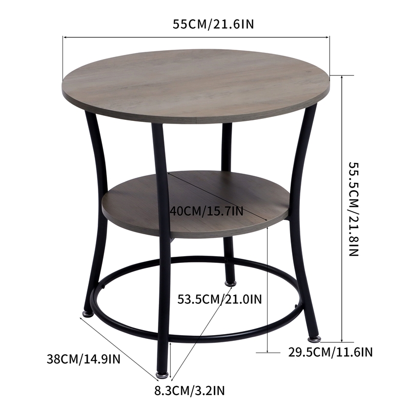 Pemberly Row Round Coffee Table 2 Tier Wood Look Top Black Metal Base