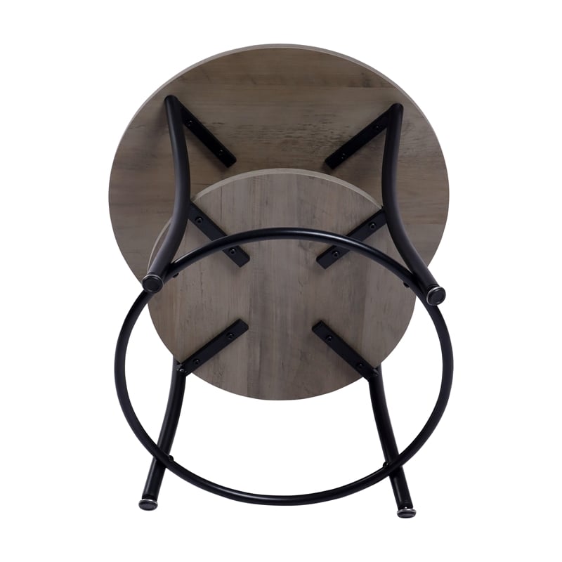 Pemberly Row Round Coffee Table 2 Tier Wood Look Top Black Metal Base