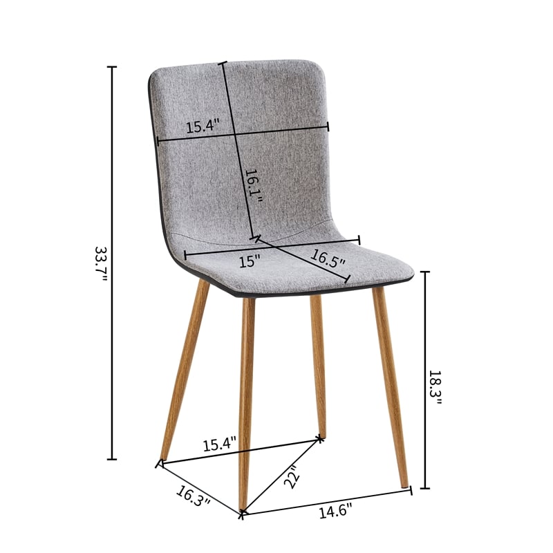 Pemberly Row Grey Fabric Dining Chairs Set of 4 Oak Print Metal Legs