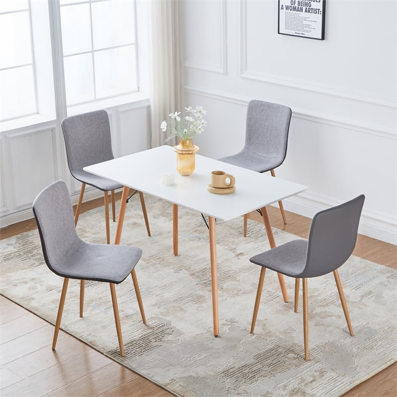 Pemberly Row Grey Fabric Dining Chairs Set of 4 Oak Print Metal Legs