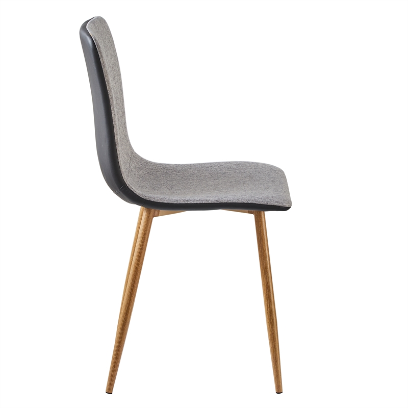 Pemberly Row Grey Fabric Dining Chairs Set of 4 Oak Print Metal Legs