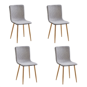 Pemberly Row Grey Fabric Dining Chairs Set of 4 Oak Print Metal Legs