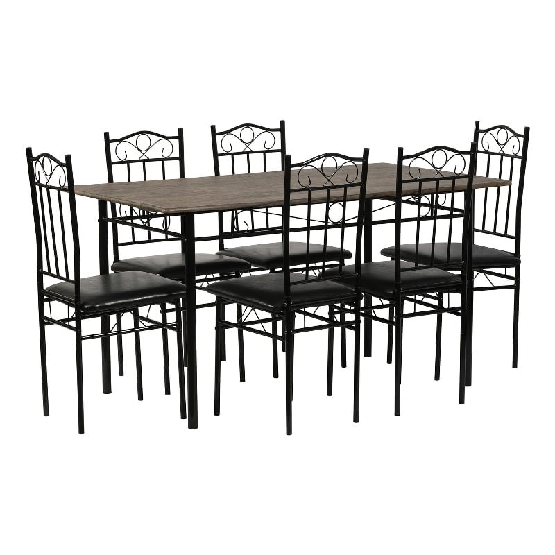 Pemberly Row 6 Piece Dining Set with PU Leather Seats Perfect for Home Black