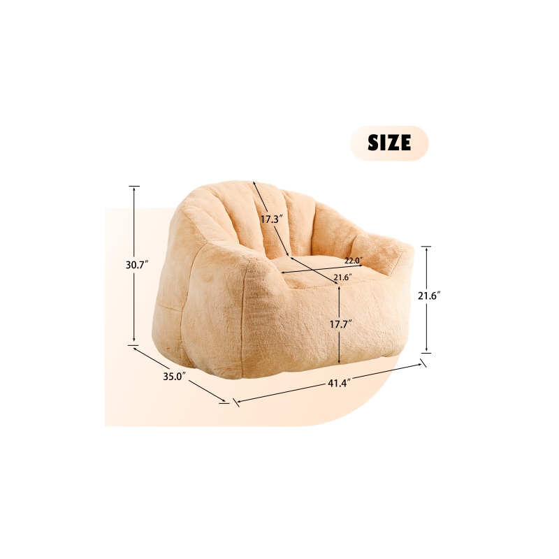 Pemberly Row Orange Bean Bag Chair for Living Room Bedroom Dorm Lounge Seating