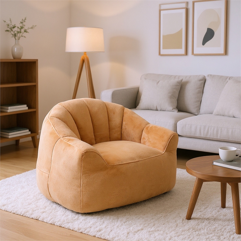 Pemberly Row Orange Bean Bag Chair for Living Room Bedroom Dorm Lounge Seating