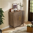 Pemberly Row Walnut Wood Cabinet with Geometric Doors and Storage Shelves