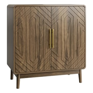 Pemberly Row Walnut Wood Cabinet with Geometric Doors and Storage Shelves