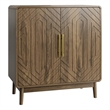 Pemberly Row Walnut Wood Cabinet with Geometric Doors and Storage Shelves