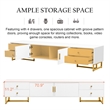 Pemberly Row White TV Stand with Gold Handles Modern Metal Legs 4 Drawers