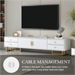 Pemberly Row White TV Stand with Gold Handles Modern Metal Legs 4 Drawers