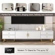 Pemberly Row White TV Stand with Gold Handles Modern Metal Legs 4 Drawers