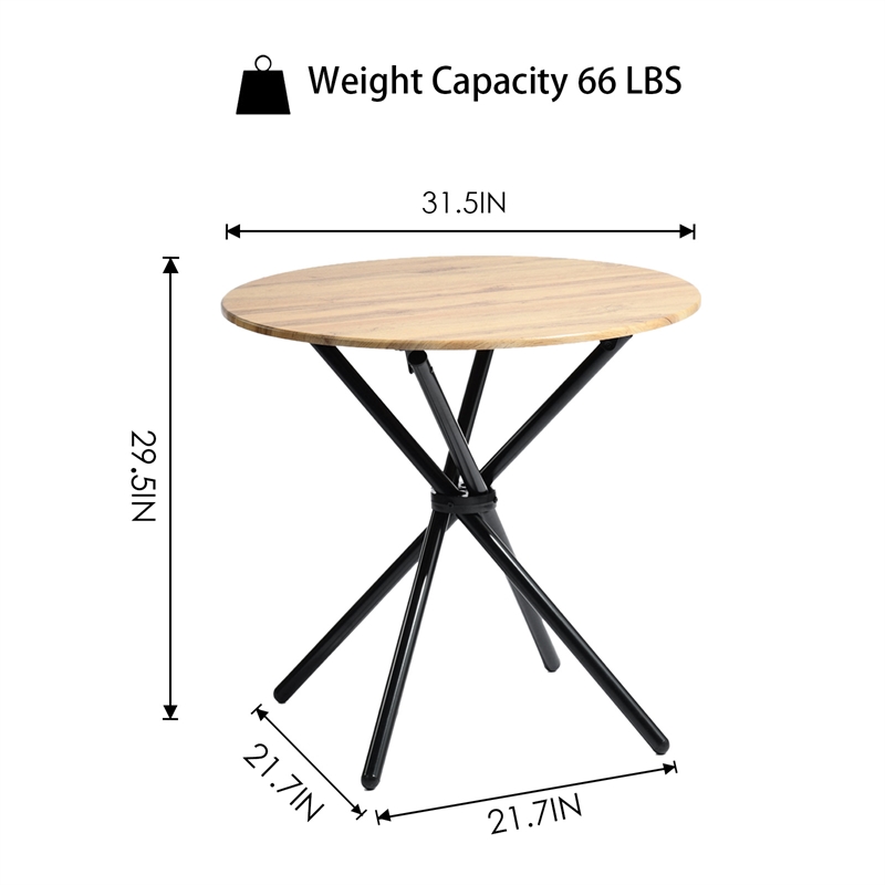 Pemberly Row Modern Round Dining Table with Cross Black Base Light Wood