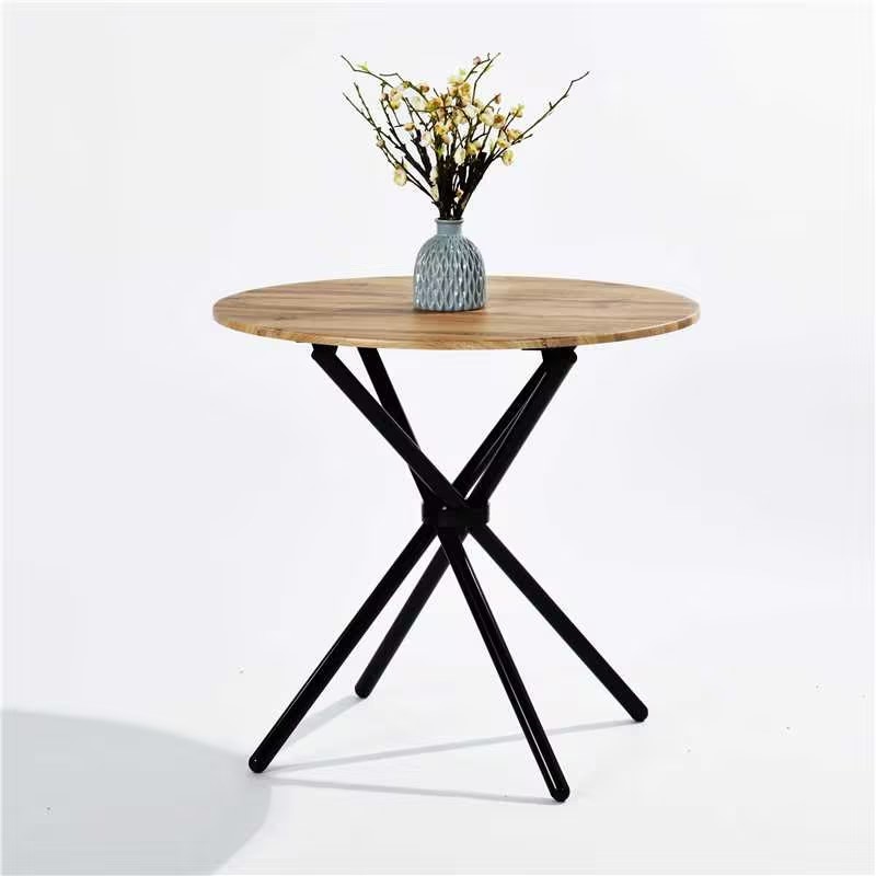 Pemberly Row Modern Round Dining Table with Cross Black Base Light Wood