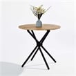 Pemberly Row Modern Round Dining Table with Cross Black Base Light Wood