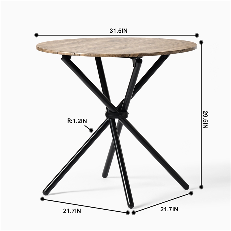Pemberly Row Modern Round Dining Table with Cross Black Base Natural Wood