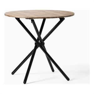 Pemberly Row Modern Round Dining Table with Cross Black Base Natural Wood