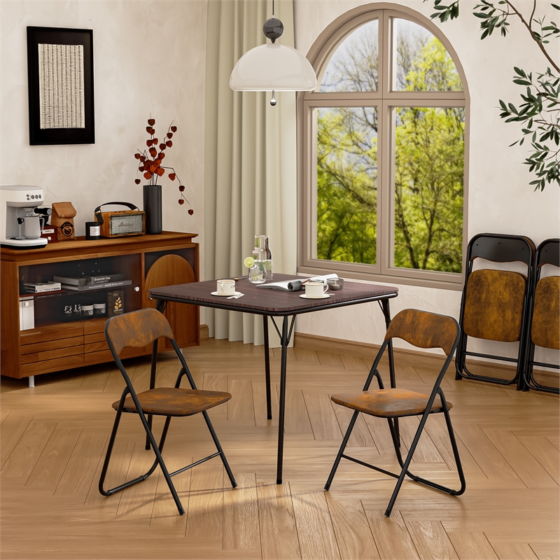 Pemberly Row Walnut Folding Table with Steel Frame Portable Durable