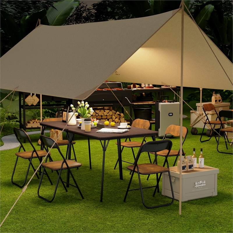 Pemberly Row Walnut Folding Table with Steel Frame Portable Durable