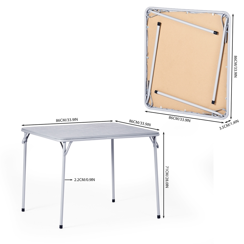 Pemberly Row Gray Folding Table with Steel Frame Portable Durable