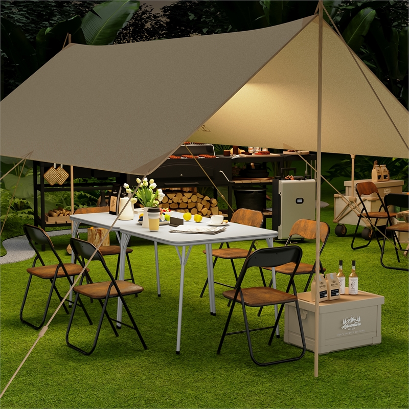 Pemberly Row Gray Folding Table with Steel Frame Portable Durable