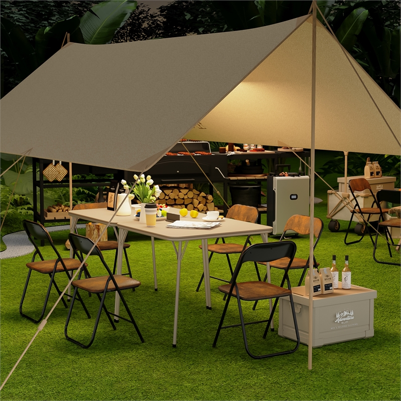 Pemberly Row Camel Folding Table with Steel Frame Portable Durable