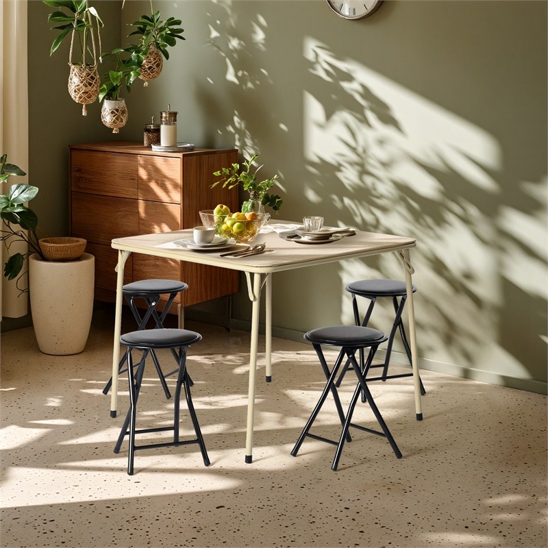 Pemberly Row Camel Folding Table with Steel Frame Portable Durable