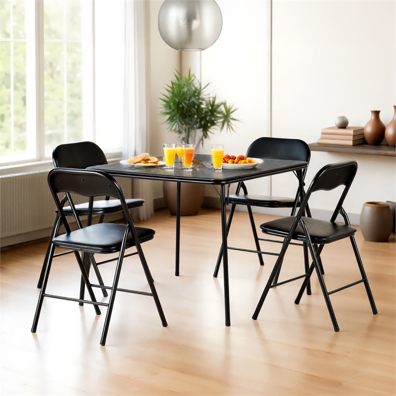 Pemberly Row 5-Piece Black Folding Patio Dining Set with PVC Chairs