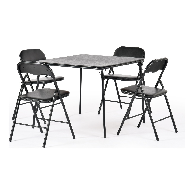 Pemberly Row 5-Piece Black Folding Patio Dining Set with PVC Chairs