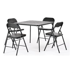 Pemberly Row 5-Piece Black Folding Patio Dining Set with PVC Chairs