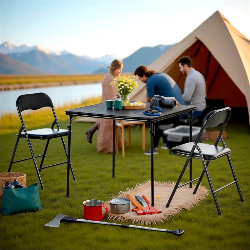 Pemberly Row 3-Piece Black Folding Patio Dining Set with PVC Chairs