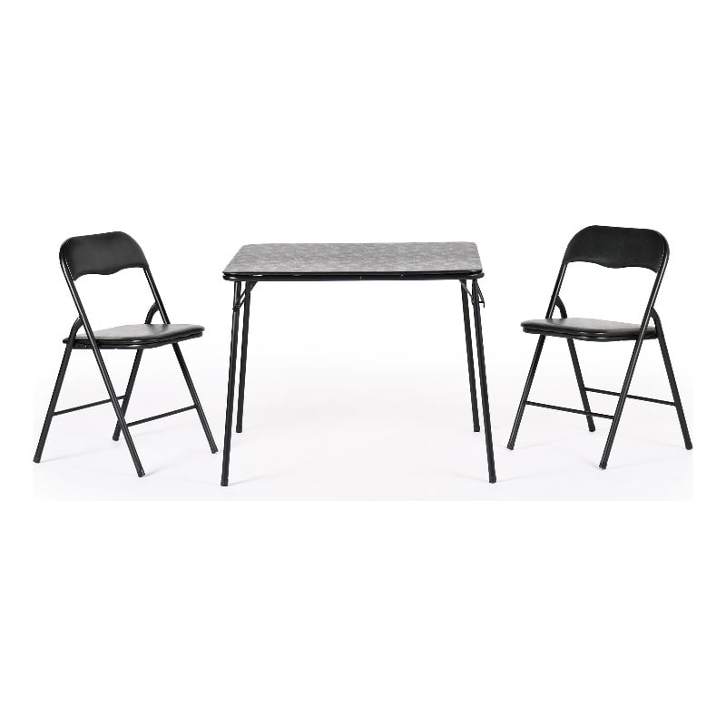 Pemberly Row 3-Piece Black Folding Patio Dining Set with PVC Chairs