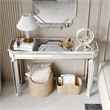 Pemberly Row Mirrored Console Table with Sleek Glass Top Reflective Silver Legs