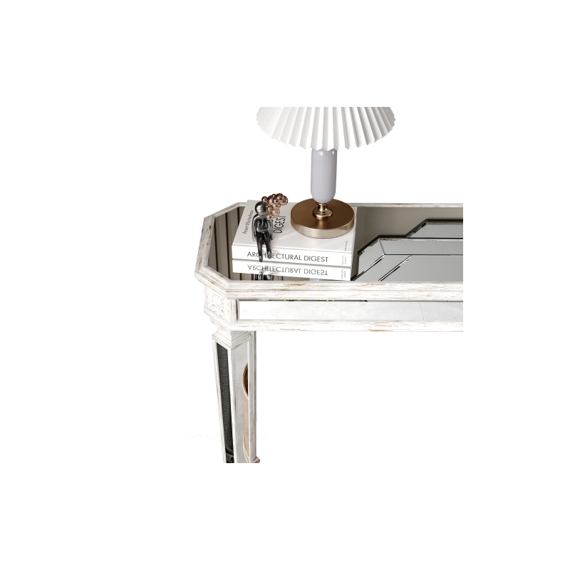 Pemberly Row Mirrored Console Table with Sleek Glass Top Reflective Silver Legs