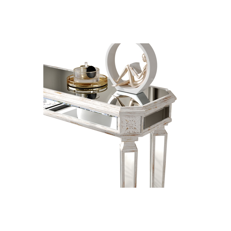 Pemberly Row Mirrored Console Table with Sleek Glass Top Reflective Silver Legs