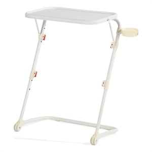 Pemberly Row White Plastic Folding Table with Metal Frame and Cup Holder