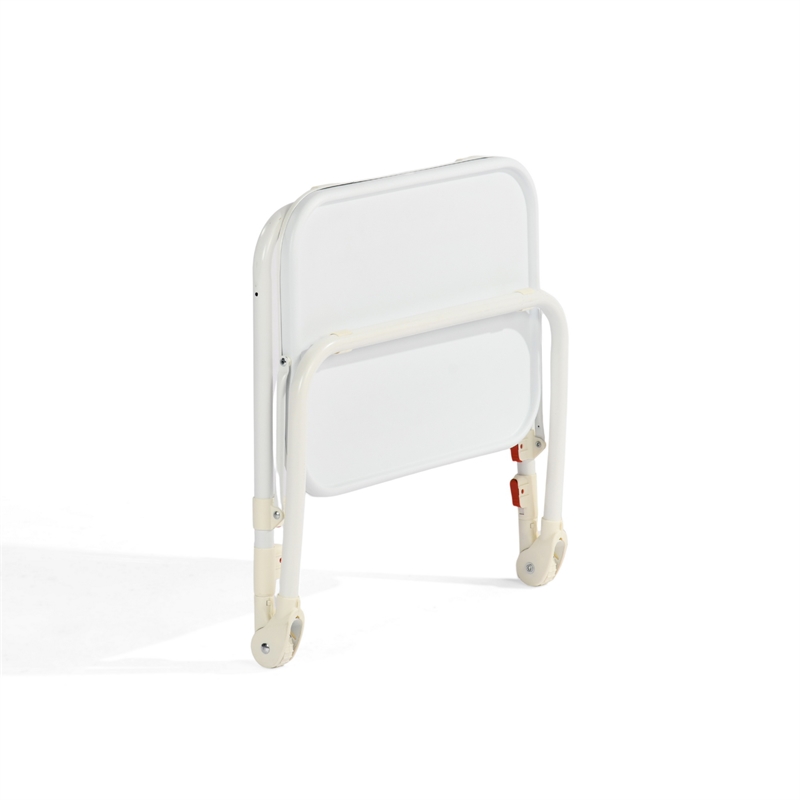 Pemberly Row White Plastic Folding Table with Metal Frame and Cup Holder
