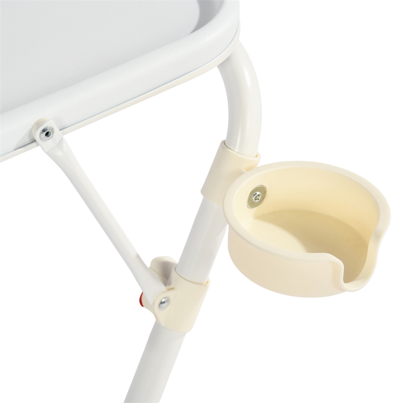 Pemberly Row White Plastic Folding Table with Metal Frame and Cup Holder