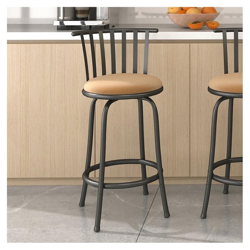 Pemberly Row 3Pc Bar Stool Set with Curved Metal Backrest in Brown for Home Bar