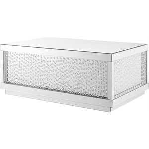 Pemberly Row Modern 48&quot Clear Crystal Mirrored Accent Coffee Table